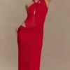 Edwina Knotted Mesh Maxi Dress – Red