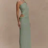 Edwina Knotted Mesh Maxi Dress – Sage