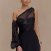 Effie Organza One Sleeve Mini Dress – Black Effie Organza One Sleeve Mini Dress – Black