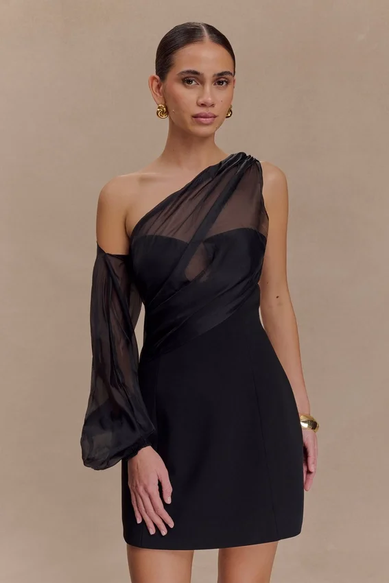 Effie Organza One Sleeve Mini Dress – Black Effie Organza One Sleeve Mini Dress – Black