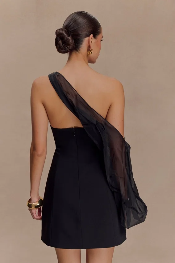 Effie Organza One Sleeve Mini Dress – Black Effie Organza One Sleeve Mini Dress – Black