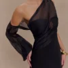 Effie Organza One Sleeve Mini Dress – Black Effie Organza One Sleeve Mini Dress – Black