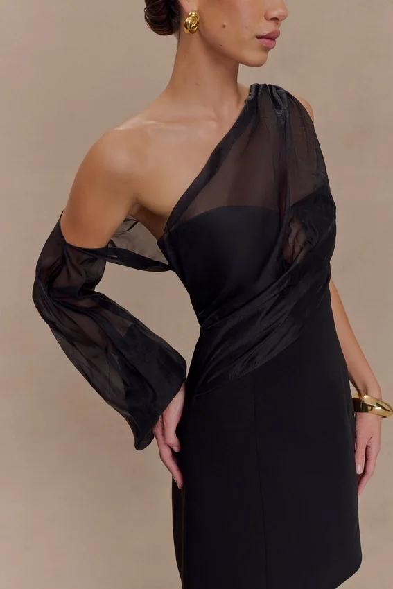 Effie Organza One Sleeve Mini Dress – Black Effie Organza One Sleeve Mini Dress – Black