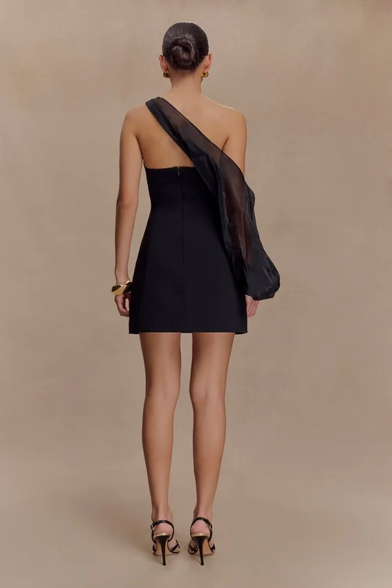 Effie Organza One Sleeve Mini Dress – Black Effie Organza One Sleeve Mini Dress – Black