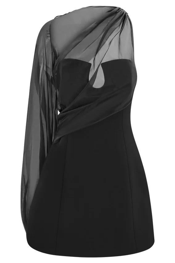 Effie Organza One Sleeve Mini Dress – Black Effie Organza One Sleeve Mini Dress – Black