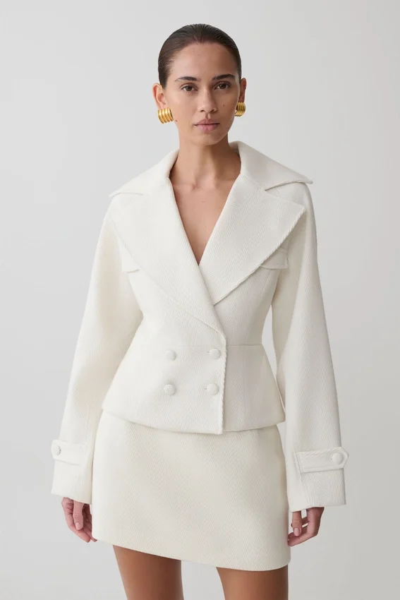Elara Cropped Collared Jacket – Ivory Elara Cropped Collared Jacket – Ivory