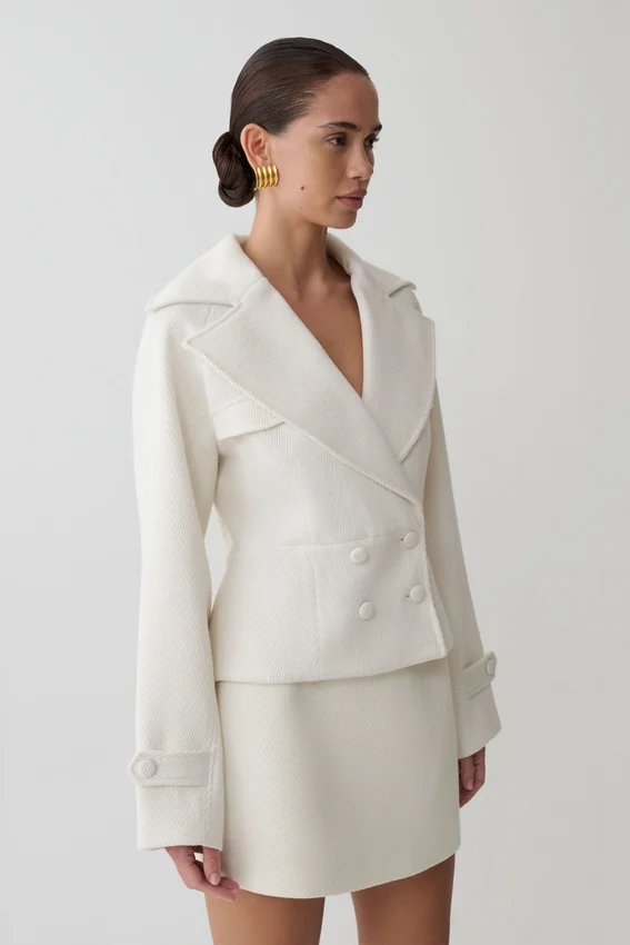 Elara Cropped Collared Jacket – Ivory Elara Cropped Collared Jacket – Ivory