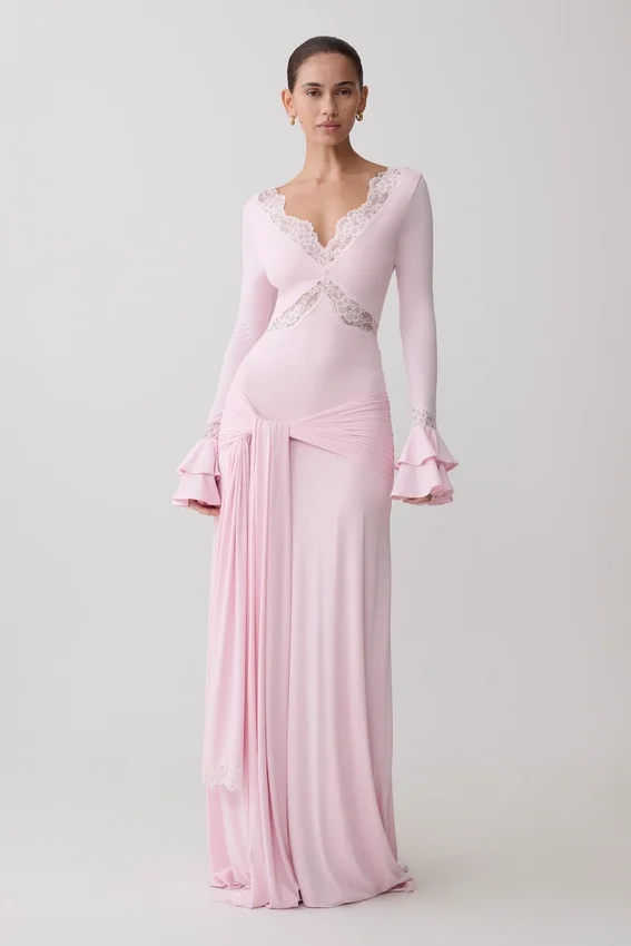 Electra Slinky Lace Maxi Dress – Ballet Pink Electra Slinky Lace Maxi Dress – Ballet Pink