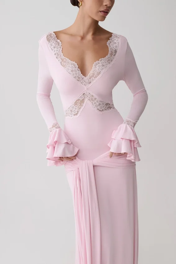 Electra Slinky Lace Maxi Dress – Ballet Pink Electra Slinky Lace Maxi Dress – Ballet Pink
