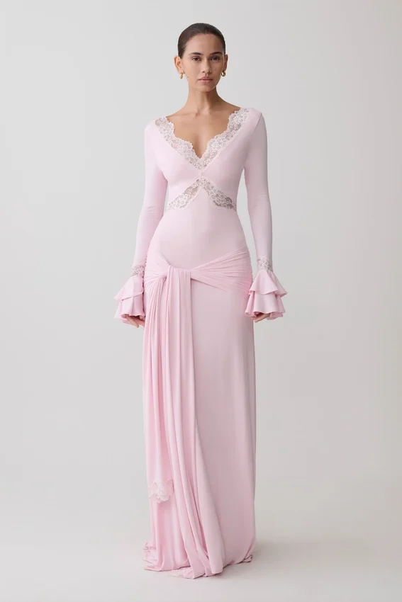 Electra Slinky Lace Maxi Dress – Ballet Pink Electra Slinky Lace Maxi Dress – Ballet Pink
