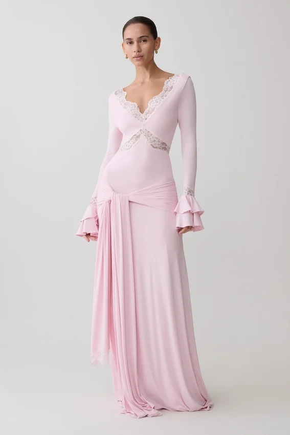 Electra Slinky Lace Maxi Dress – Ballet Pink Electra Slinky Lace Maxi Dress – Ballet Pink