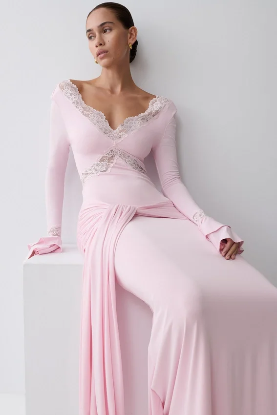Electra Slinky Lace Maxi Dress – Ballet Pink Electra Slinky Lace Maxi Dress – Ballet Pink