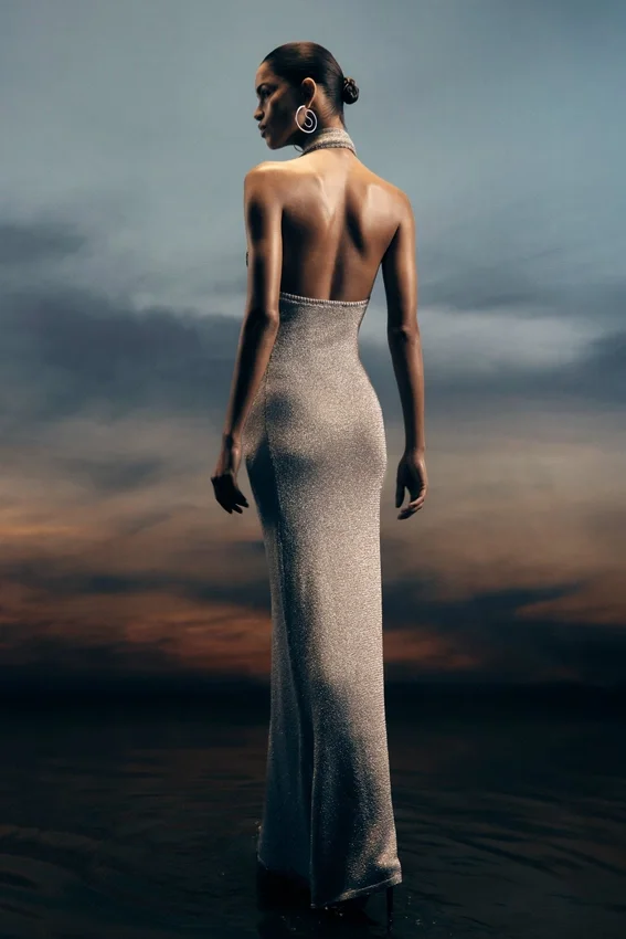 Elma Lurex Knit Halter Maxi Dress – Silver Elma Lurex Knit Halter Maxi Dress – Silver
