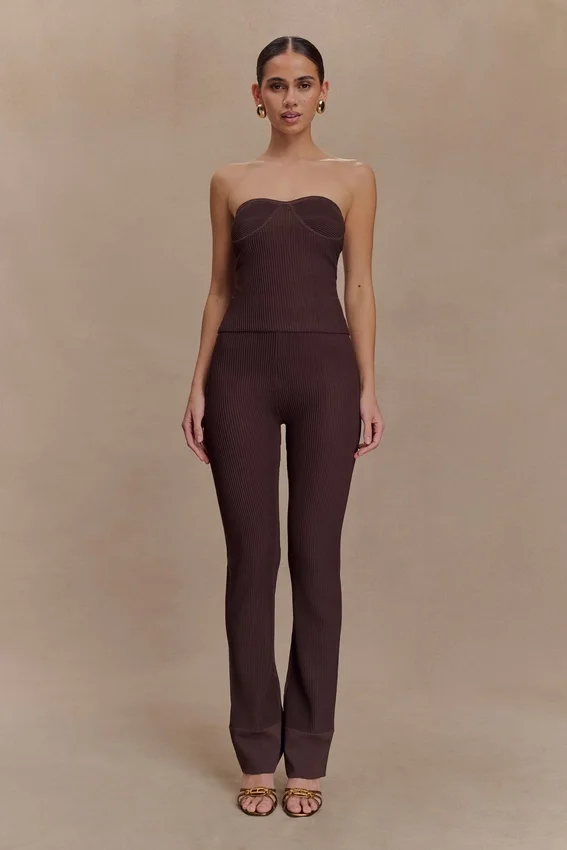Elodie Ribbed Knit Pants – Chocolate Elodie Ribbed Knit Pants – Chocolate
