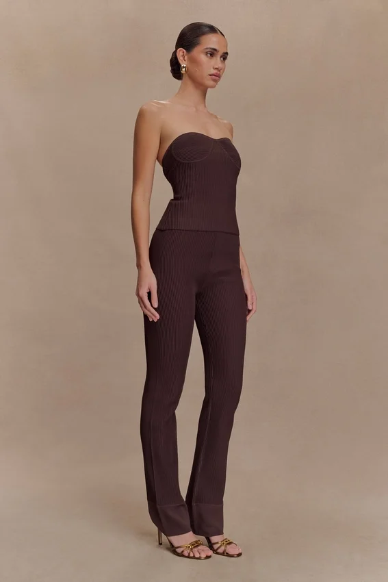 Elodie Ribbed Knit Pants – Chocolate Elodie Ribbed Knit Pants – Chocolate