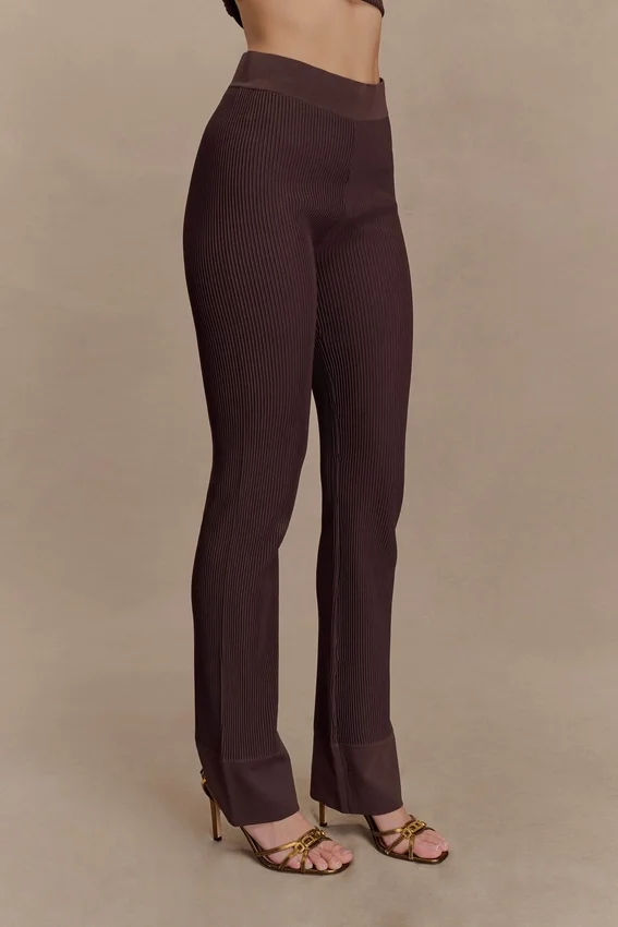 Elodie Ribbed Knit Pants – Chocolate Elodie Ribbed Knit Pants – Chocolate