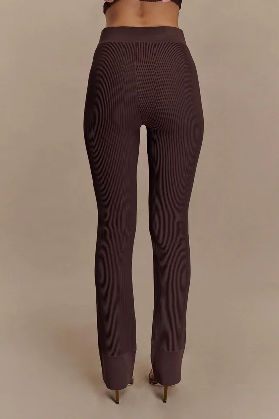 Elodie Ribbed Knit Pants – Chocolate Elodie Ribbed Knit Pants – Chocolate