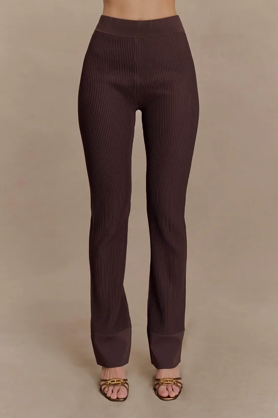 Elodie Ribbed Knit Pants – Chocolate Elodie Ribbed Knit Pants – Chocolate