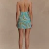 Eloise Hand Beaded Mini Dress – Blue Swirl Print Eloise Hand Beaded Mini Dress – Blue Swirl Print