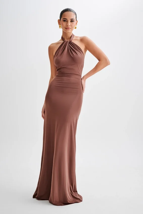 Elyna Slinky Halter Maxi Dress – Chocolate Elyna Slinky Halter Maxi Dress – Chocolate