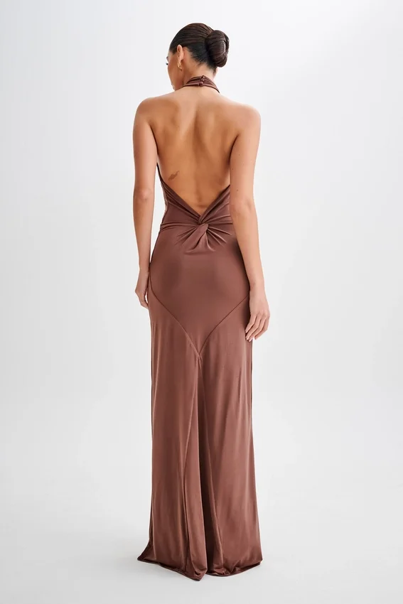 Elyna Slinky Halter Maxi Dress – Chocolate Elyna Slinky Halter Maxi Dress – Chocolate