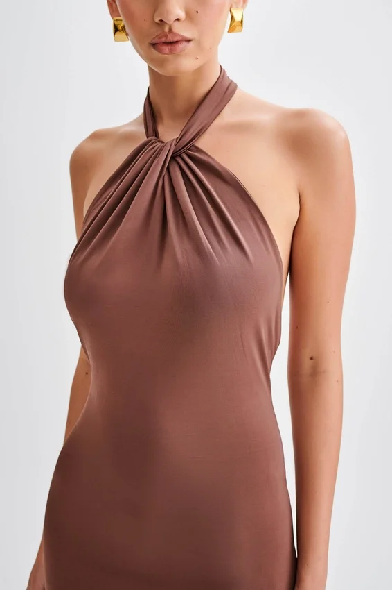 Elyna Slinky Halter Maxi Dress – Chocolate Elyna Slinky Halter Maxi Dress – Chocolate