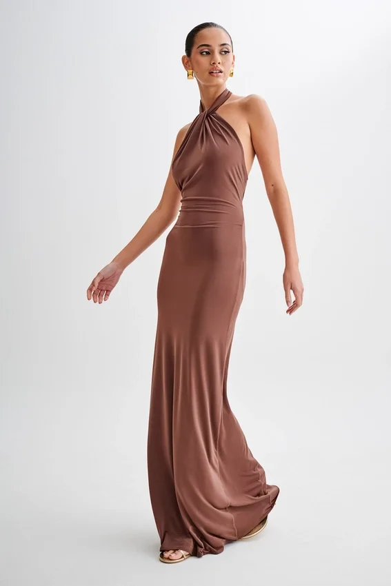 Elyna Slinky Halter Maxi Dress – Chocolate Elyna Slinky Halter Maxi Dress – Chocolate