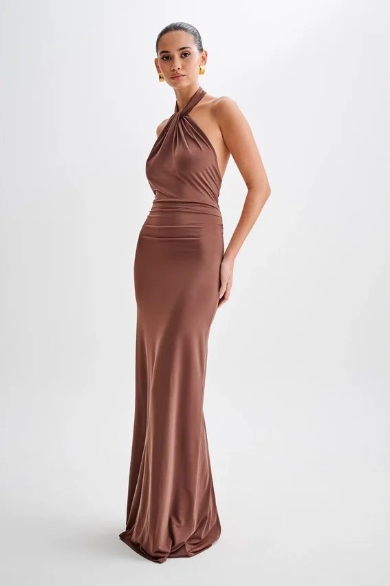 Elyna Slinky Halter Maxi Dress – Chocolate Elyna Slinky Halter Maxi Dress – Chocolate