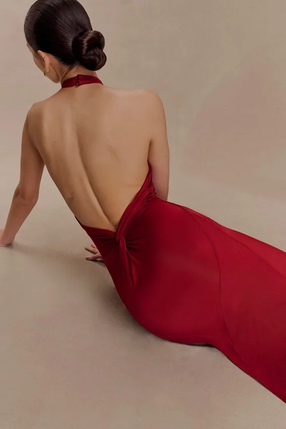 Elyna Slinky Halter Maxi Dress – Deep Red Elyna Slinky Halter Maxi Dress – Deep Red