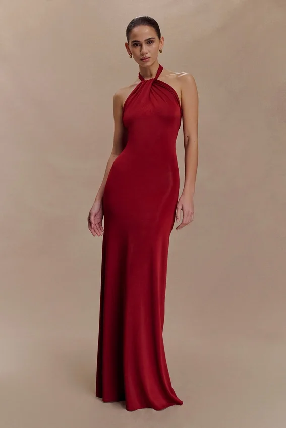 Elyna Slinky Halter Maxi Dress – Deep Red Elyna Slinky Halter Maxi Dress – Deep Red