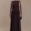 Emory Jersey Cape Maxi Dress – Chocolate