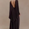 Emory Jersey Cape Maxi Dress – Chocolate