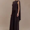 Emory Jersey Cape Maxi Dress – Chocolate