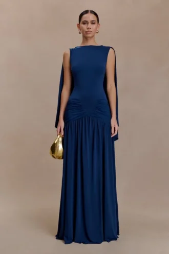 Emory Jersey Cape Maxi Dress – Navy