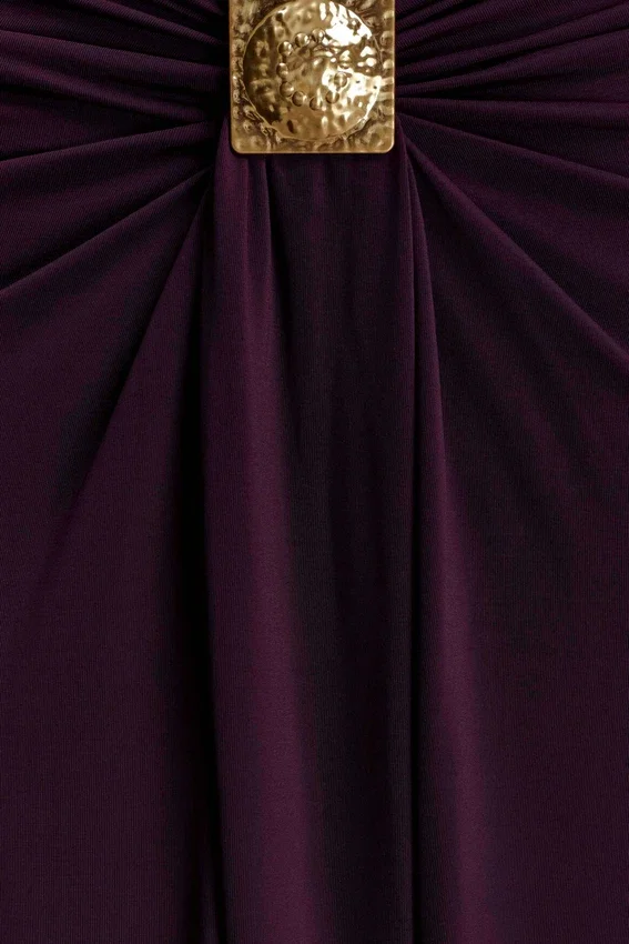 Erina Slinky Ruched Maxi Skirt With Hardware – Aubergine Erina Slinky Ruched Maxi Skirt With Hardware – Aubergine