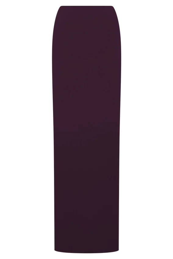 Erina Slinky Ruched Maxi Skirt With Hardware – Aubergine Erina Slinky Ruched Maxi Skirt With Hardware – Aubergine
