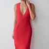 Esme Plunge Satin Maxi Dress – Red