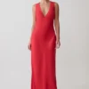 Esme Plunge Satin Maxi Dress – Red