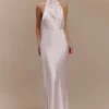 Esther Iridescent Satin Cowl Maxi Dress – Pale Pink