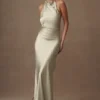 Esther Iridescent Satin Cowl Maxi Dress – Sage