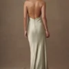 Esther Iridescent Satin Cowl Maxi Dress – Sage
