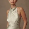 Esther Iridescent Satin Cowl Maxi Dress – Sage