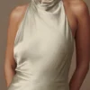 Esther Iridescent Satin Cowl Maxi Dress – Sage