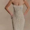 Eva Hand Beaded Pearl & Lace Maxi Dress – White
