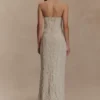 Eva Hand Beaded Pearl & Lace Maxi Dress – White