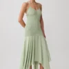 Evelyn Shirred Chiffon Maxi Dress – Sage