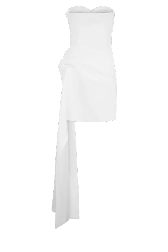 Evianna Strapless Gathered Mini Dress – White Evianna Strapless Gathered Mini Dress – White