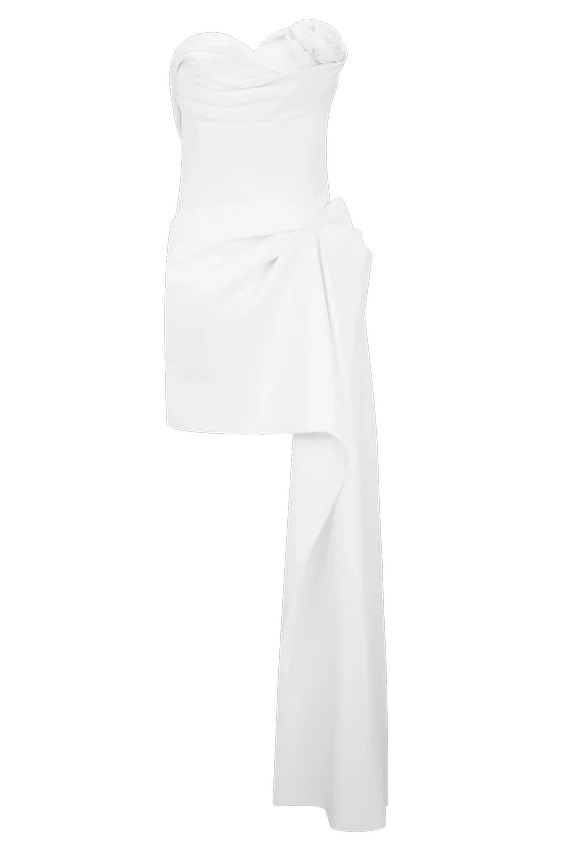 Evianna Strapless Gathered Mini Dress – White Evianna Strapless Gathered Mini Dress – White