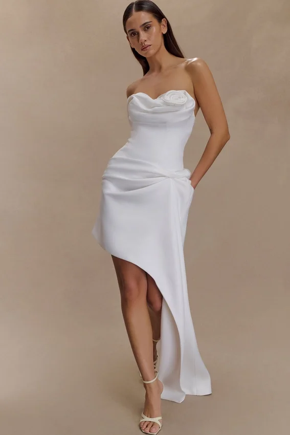 Evianna Strapless Gathered Mini Dress – White Evianna Strapless Gathered Mini Dress – White