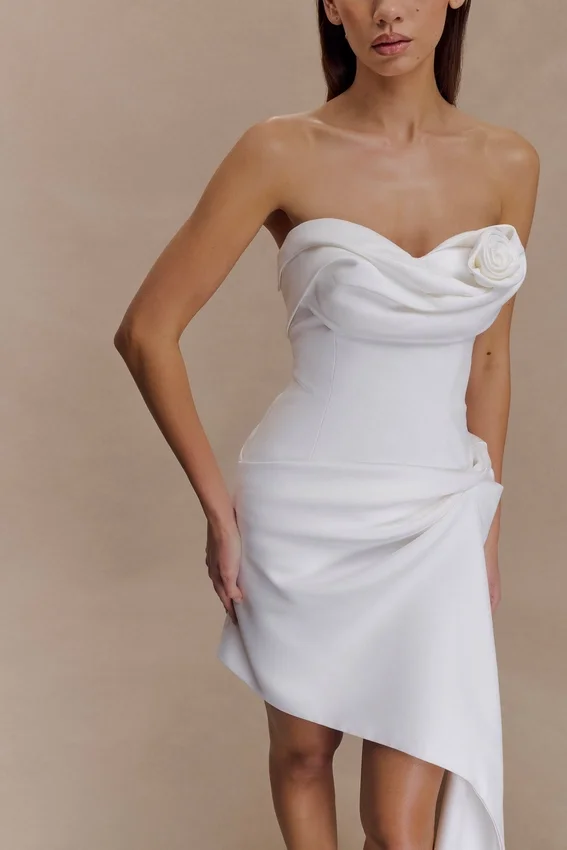 Evianna Strapless Gathered Mini Dress – White Evianna Strapless Gathered Mini Dress – White